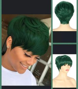 Wigs SuQ Synthetic Wigs for Black/White Women Short Green Hair Wig Heat Reistant Hairstyles for Women Haircuts