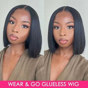 Synthetic Wigs Wear And Go Bob Wigs For Women Human Hair 180% Straight Glueless Wig Ready To Go Human Hair Wigs Pre Cut Lace Air Wig Sale 240329