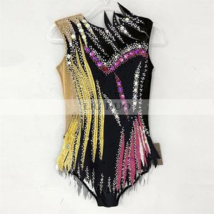 Scen Wear Liuhuo Rhythmic Gymnastics Leotard Anpassa vuxna kvinnor Girl Kostymprestanda Tävling Danklänning ärmlös flerfärgad