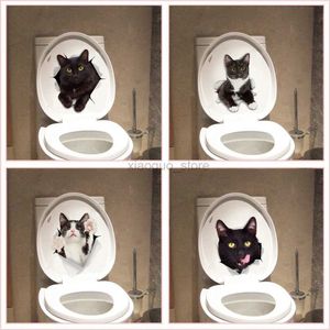 화장실 스티커 살아있는 3D 홀 재미있는 고양이 화장실 개 스티커 DIY 화장실 인테리어 장식 고양이 개 동물을위한 귀여운 칼라 장식 스티커 240319