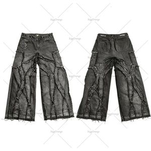 Y2k Old Washed Mens Hip Hop Oversized Jeans Fashion Casual Punk Rock Loose Straight Wide Leg Pants Streetwear 240313