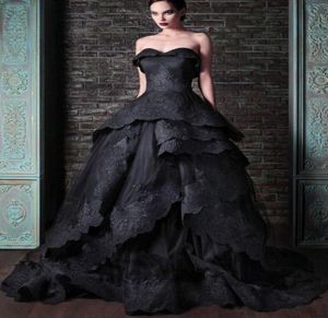 New Gothic Black Ball Gown Abiti da sposa Vintage Sweetheart Ruffles Lace Tulle Sweep Train Lace up Back Abiti da sposa Custom Made8845191