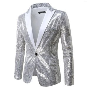 Herrenanzüge Herren Glänzender Pailletten-Blazer Glitzer Slim Fit Ein-Knopf-Anzugjacke Party-Abschlussballkleid Nachtclub Bühnenkostüm Männlicher Smokingmantel