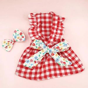 Dog Apparel Exquisite Edging Pet Outfit Comfortable Attire Dress Set With Sleeves Headdress Plaid Clothes Skirt For Summer Cat