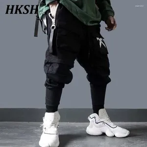 Calças masculinas hksh estilo escuro carga harem maré hip hop alta rua solta streetwear outono punk calças masculinas darkwear hk0156