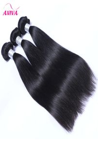 Indian Straight Virgin Human Hair Weave Bundles obearbetade Indian Remy Human Hair Extensions Natural Black Double Wefts 3 PCS LOT3009325