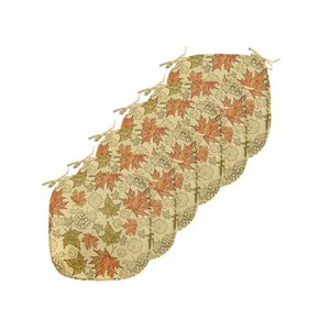 Lunarable Autumn Fall Chair Seating Cushion Set of 6, Grunge Maple Leaves with Seasonal Colors Thanksgiving Themed Drawing Style, Anti-slip Seat Padding for