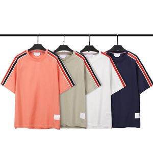 Men T-Shirts High quality AAA cotton pure brown Loopback Jersey Knit Engineered Summer wear stripe Sweatshirt Crewneck Pullover