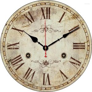 Väggklockor Drab Shabby Vintage Clock Round Silent Mounted Carfts Art Decor for Home Bedroom Living Room Office Decoration