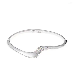 Bangle BN-00166 2024 In Waved Rhinestone Bangles For Women Bulk Items Wholesale Silver Plated Jwellery Personalized Gifts