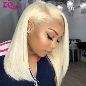 Syntetiska peruker Kortklipp 613 Bob Wig Pre Plucked Bone Straight Blonde 613 HD Spets Frontal Wigs 13x4 HD Spets Front Human Hair Wig Stängning Wigs 240328 240327