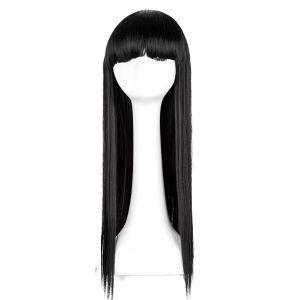 Wigs Black Straight Wig FeiShow Synthetic Long Flat Bangs Carnival Hair Heat Resistant Halloween Costume Cosplay Women Hairpieces