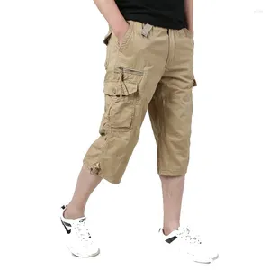 Men's Shorts Summer Cotton Cargo Overalls Multi Pocket Knee Length Casual Pants Male Tactical Military Breeches