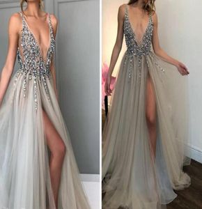 Srebrne sukienki na bal maturalne 2019 Formalne wieczorne konkursy suknie podzielone Specjalna okazja sukienka Dubai 2K19 Czarna dziewczyna para dnia Backless86661255