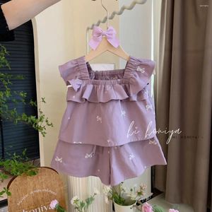 Clothing Sets Girls' Baby Set Summer Korean Edition Children's Embroidered Sleeveless Top And Shorts Two Piece