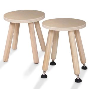 Cateam Wooden Step for Toddlers Set of 2 Natural Extendable Legs Kids Chair Sensory Table - Children's Round Sitting Stool with Leveling Feet and Anti-slip