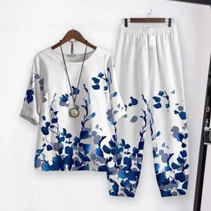 Calças femininas de duas peças 2 unidades/conjunto roupa casual cintura elástica conjunto superior verão colorido estampa floral