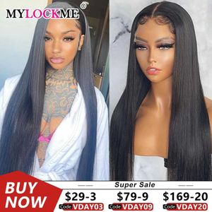 Syntetiska peruker Human Chignons 30in Straight Spets Front Human Hair Wigs Pre Plucked 13x4 13x6 Brazilian Glueless Spets Frontal Wig With Baby Hair Remy Mylockme 240329