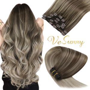 Przedłużenie klipu Wesunny w ludzkich włosach Klip w przedłużenia Remy Human Hair Double Weft Clip In Ombre Hair Extensons 7pcs/120G