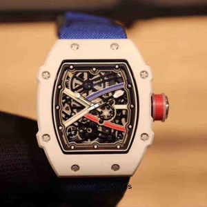 Richa Millers wristwatches 67-02 Automatic Mechanical luxury Watch White Ceramic Case Tape Skeleton Tourbillon Fashion Leisure Mens Watches