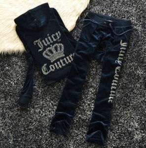 Juicy Womens Tracksuit 2024 여름 브랜드 재봉 정복 벨벳 트랙 슈트 벨로우 여성 트랙 후드와 바지 207ess