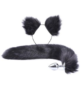 2Pcsset Fluffy Faux Fur Tail Metal Butt Plug Cute Cat Ears Headband for Role Play Party Costume Prop Adult Sex Toys7688026