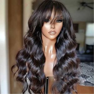 Syntetiska peruker Syntetiska peruker Wewave Body Wave Wigs With Bangs Human Hair Wigs For Women Peruvian Hair Wig With Bangs Glueless Machine Made Wigs 180% Density 240327