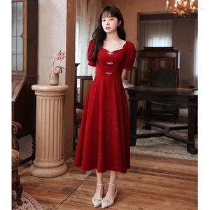 Ethnic Clothing Sexy Square Collar Sequins Satin Lantern Sleeve Evening Dress Women Back Zipper Formal Gowns Robe De Soiree Cheongsam 3XL