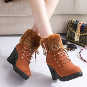 Boots Women Snow Ankle Boots 2023 New Winter Warm Fur Lining Thick Rubber Platform Heels Outdoor Slim Comfortable Boots Botas De Mujer