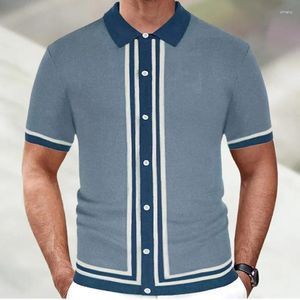 Erkek Polos Yaz Lüks Örgü Patchwork Polo Gömlek Erkekler İçin Kısa Kollu Düğme