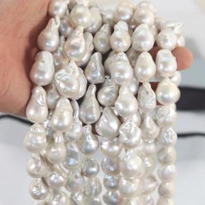 Kedjor 15-25mm Big Baroque Pearl Luxury White Real Freshwater Pärlor 1 Strand för DIY Pearls Jwelry Loose Strands Abg9