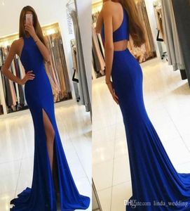 Royal Blue Mermaid aftonklänning Långsida Split Formal Holiday Celebrity Wear Prom Party Gown Custom Made Plus Size8554948