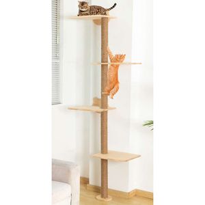 屋内猫のための木に取り付けられた背の高い引っ掻き塔登山活動ウッドキャットウォール家具73インチ