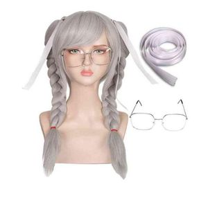 Fgywigs anime danganronpa dangan ronpa peko pekoyama zilver en wit dubbele paardenstaart gevlochten cosplay halloween syntetische4462171