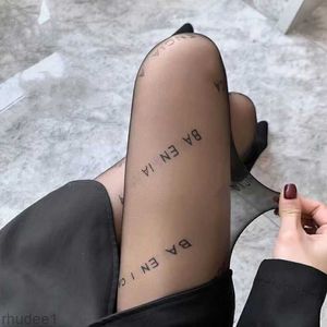 Sexy Long Stockings Tights Women Fashion Black and White Thin Lace Mesh Soft Breathable Hollow Letter Tight Panty Hose High Quality 79OR