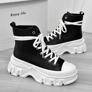 Botas moda estilo britânico motocicleta alta superior rendas de couro unisex homens tornozelo botas 2024 outono/inverno