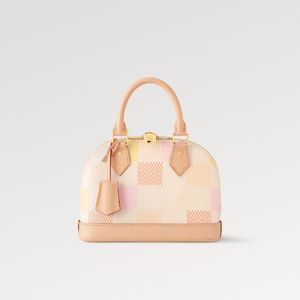 N40516 Explosion Damen BB Taschen Shell Capsule Fresh Feel Canvas Vier verschiedene Pastelltöne Tasche Griffe oben Key Bell Rindsleder Pfirsich Reißverschluss Squire Strandtaschen