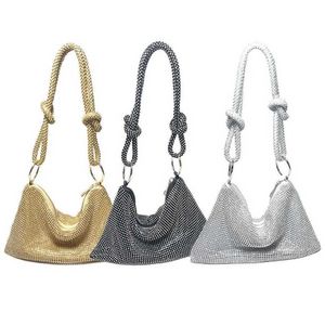 Borse da donna a spalla chic Borsa a mano con strass annodati con strass Borsa per banchetti per ascelle con borchie di diamanti 240311