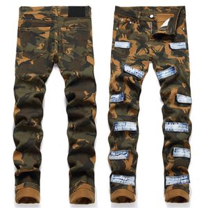 Mens Camouflage Jeans Denim Long Pants Skinny fit Slim Men's stretch Biker Jean Designer Patchwork Trouser size 29-38