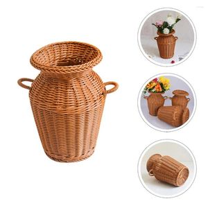 Vasos imitação rattan vaso flor arranjo cesta decorar planta criativa plástico tecido