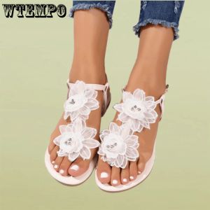 Sandals WTEMPO Plus Size Cliptoe Sandals Women's Summer Fashion Flowers Sandals Comfortable Flat Shoes Wholesale Dropshipping