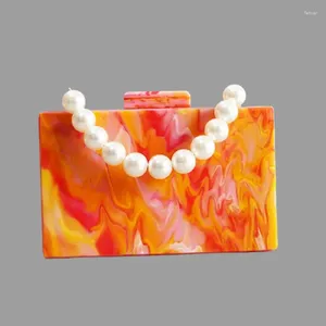 Shoulder Bags Pearl Marble Orange Acrylic Box Women Bag For Messenger Crossbody Handbags Evening Wallet Purse