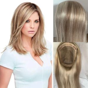 Toppers Highlight Brown und Blonde Color Toupee1020inch Straight Mono+pu Human Hair Topper Hairpieces for Women 100% Natural Remy Wig