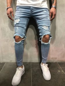 Dżinsy dla mężczyzn moda chude podarte dżinsowe spodnie Biker Wysokiej jakości męskie szczupłe małże spodnie Hip Hop Jogging Jean Homme 240318