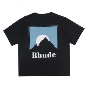 RHUDEシャツデザイナーTシャツメンズTシャツの女性プリントラグジュアリーマンTシャツトップの高品質ファッショントレンドブランドシャツルース快適な快適な快適な100％ピュアコット7447