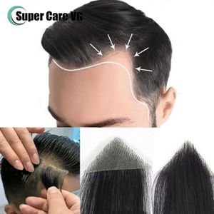 Synthetic Wigs Natural Human Hair Pieces Toupee Men Forehead Hairpiece Patch Invisible Seamless Ultra Thin Skin PU Mens Capillary Prosthesis 240329