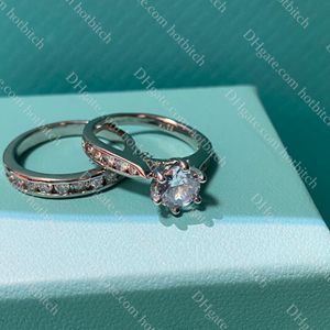 Anéis de casamento de alta qualidade para mulheres designer de luxo anel de diamante senhoras anel de noivado senhoras banda anéis conjunto presente de aniversário com caixa