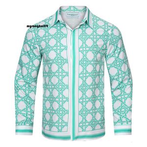 Casablanca T-Shirt Sommer Neues grünes geometrisches Muster bedrucktes Herrenmode-Seidenhemd mit langen Ärmeln