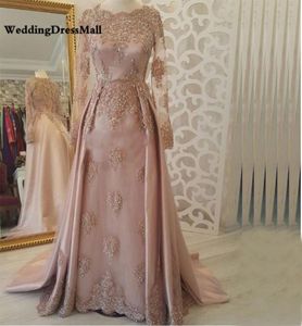 Długie rękawy Abendkleider Pink Arabska suknia wieczorowa Kaftan Dubai Muzułmańskie sukienki Vestido de Gala1635144