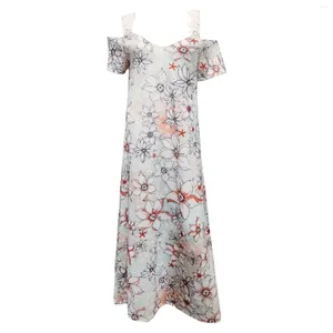 Casual Dresses Women Bohemian Vintage Floral Print Dress Chic Fashion Maxi Ladies V Neck Summer Beach Boho Vestidos